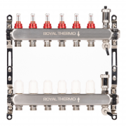 Коллектор Royal Thermo нерж. в сборе универсальный 1" ВР-3/4" НР с автомат. воздухоотводами