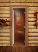 Дверь в баню и сауну Doorwood Престиж бронза 2000x700 (ольха, стекло 8 мм, 3 алюм петли справа)