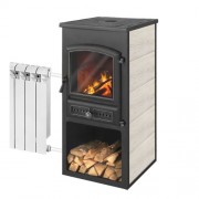 Печь-камин ЭТНА (БКД) с плитой и ТО "Беж" высокий