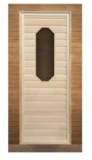 Деревянная дверь для бани и сауны липа с восьмиугольным стеклом 1900x700