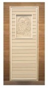 Дверь в баню деревянная глухая липа с рисунком 1900x700