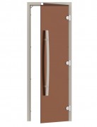 Дверь 558 правая Sawo 1890х690, осина, 8 мм, 3 петли, бронза