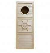 Дверь деревянная для бани DoorWood Штурвал 1840x740 с иллюминатором
