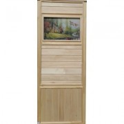 Дверь деревянная для бани DoorWood Эконом 1840x740 со стеклом ФП Летят Утки