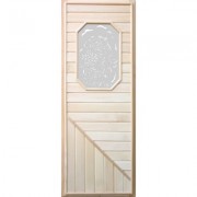 Дверь деревянная для бани DoorWood 1850x750 Вагонка со стеклом 8ми угольным, липа